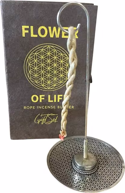 KDMD Flower of Life Silver Plated Rope Incense and Holder Set