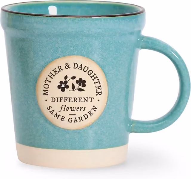 History and Heraldry Mother & Daughter Pre-personalised Plant Pot Mug in Blue and Turquoise Stoneware