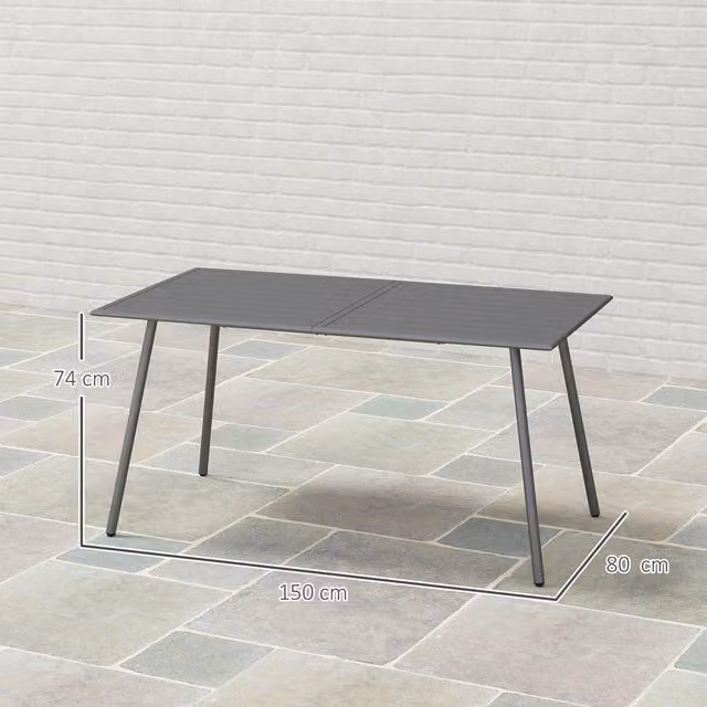 Outsunny Modern Square Garden Table with Grey Slat Top and Steel Frame, Width: 150 cm