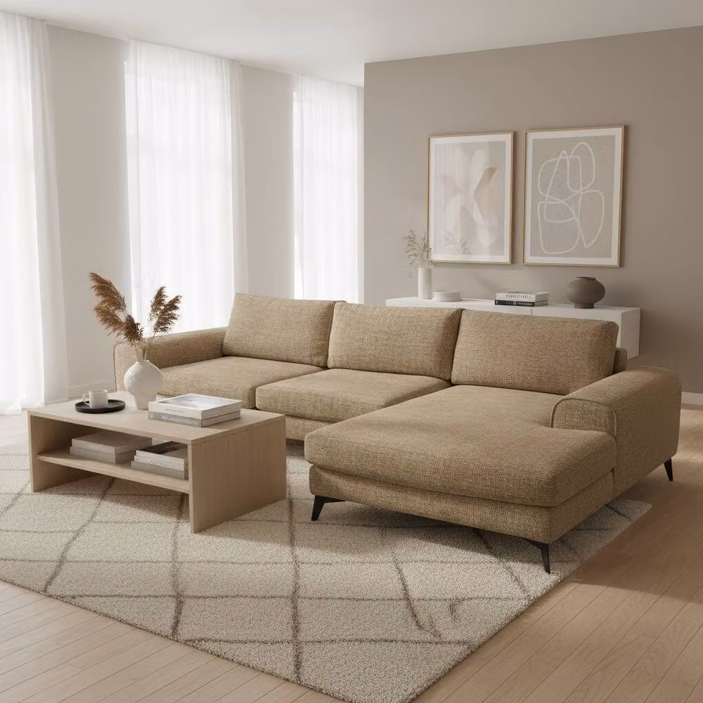 Abakus Direct Venice L-Shaped Corner Sofa in Brown Fabric, Right Hand Facing – 2