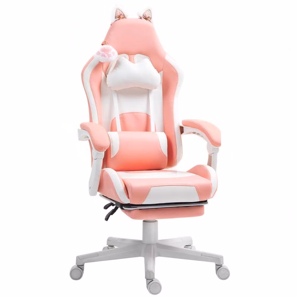 STILVORA Pink Reclining Gaming and Office Chair with Headrest and Footrest – 3
