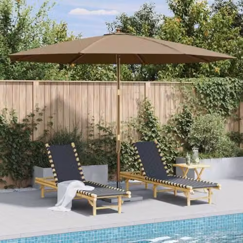 vidaXL Garden Parasol with Wooden Pole and Polyester Canopy in Taupe, Diameter: 350 cm – 2