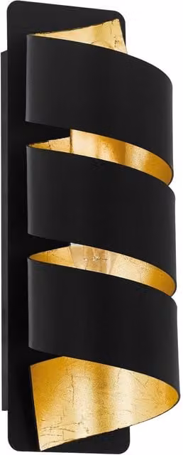 Loops Modern Metal Wall Light in Black and Gold with Vertical Spiral Shade, E14 Bulb, Height Adjustable