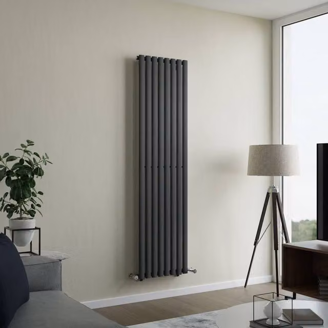 Bathroom Kingdom Lynx Anthracite Oval Vertical Radiator, Grey, H: 1800 mm, W: 360 mm