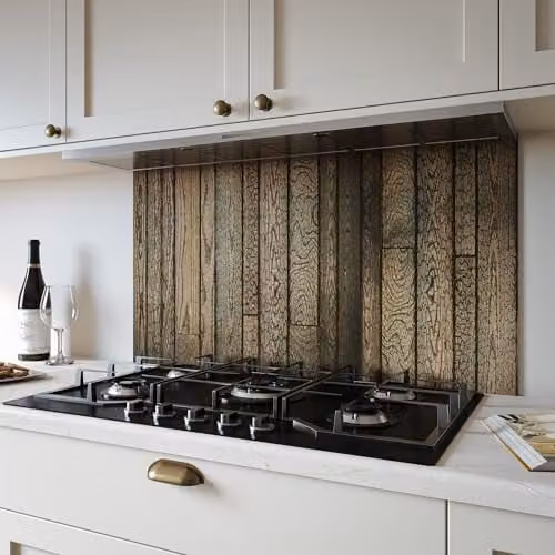 Bushboard Rustic Ember Kitchen Splashback Panel, Brown Aluminium Field Tile, W: 90.0 cm, H: 8.0 cm
