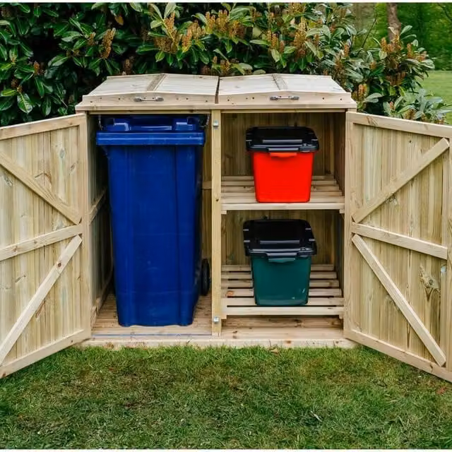Buttercup Farm Shireburn Bin Store in Brown, Fits 1x 180L/240L Wheelie Bins and 2x Boxes – 1