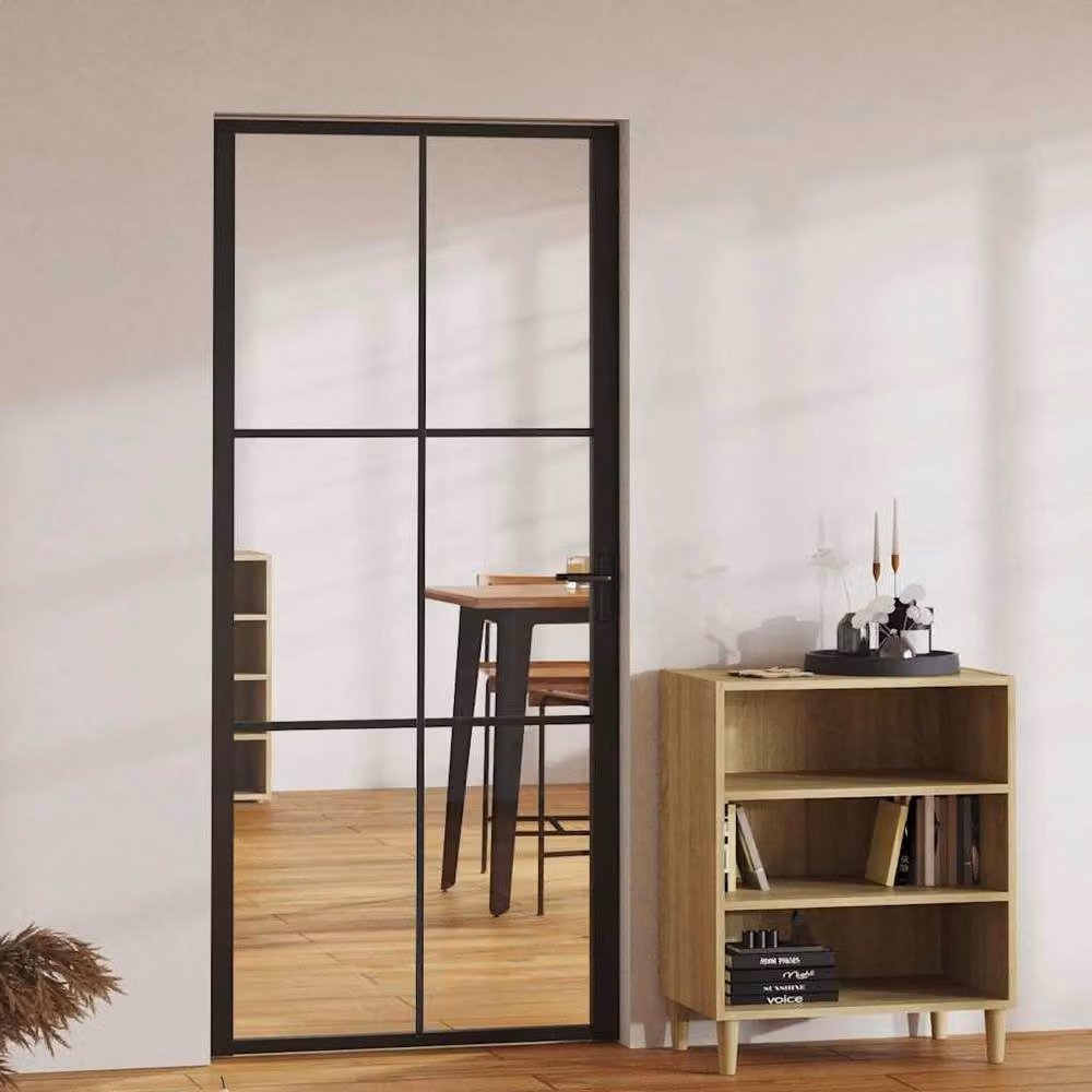 Berkfield Industrial Interior Door with ESG Glass and Aluminium Frame, Black, W: 93 cm, H: 201.5 cm – 2