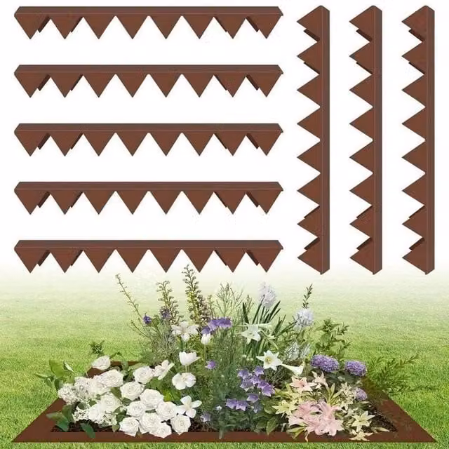 Kelvenix 8-Piece Corten Steel Lawn Edging Set in Brown, 0.6m2