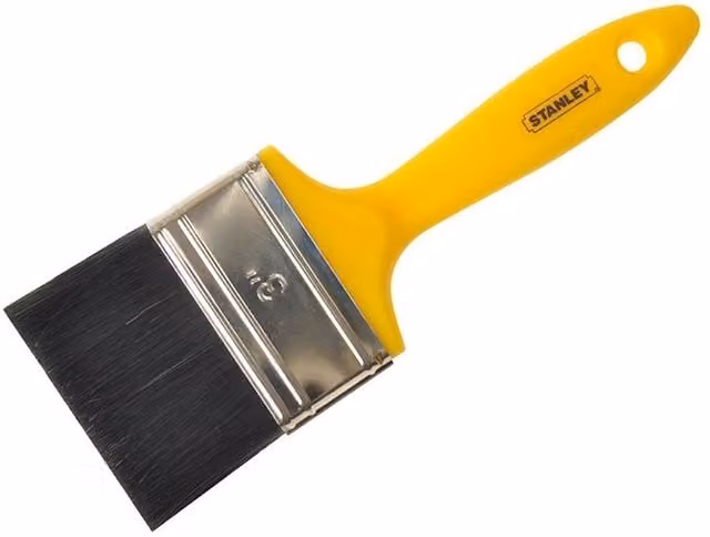 Stanley Hobby Flat Synthetic Paint Brush with Rust Protected Plastic Handle, Yellow and Multicolour, Width: 7.62 cm