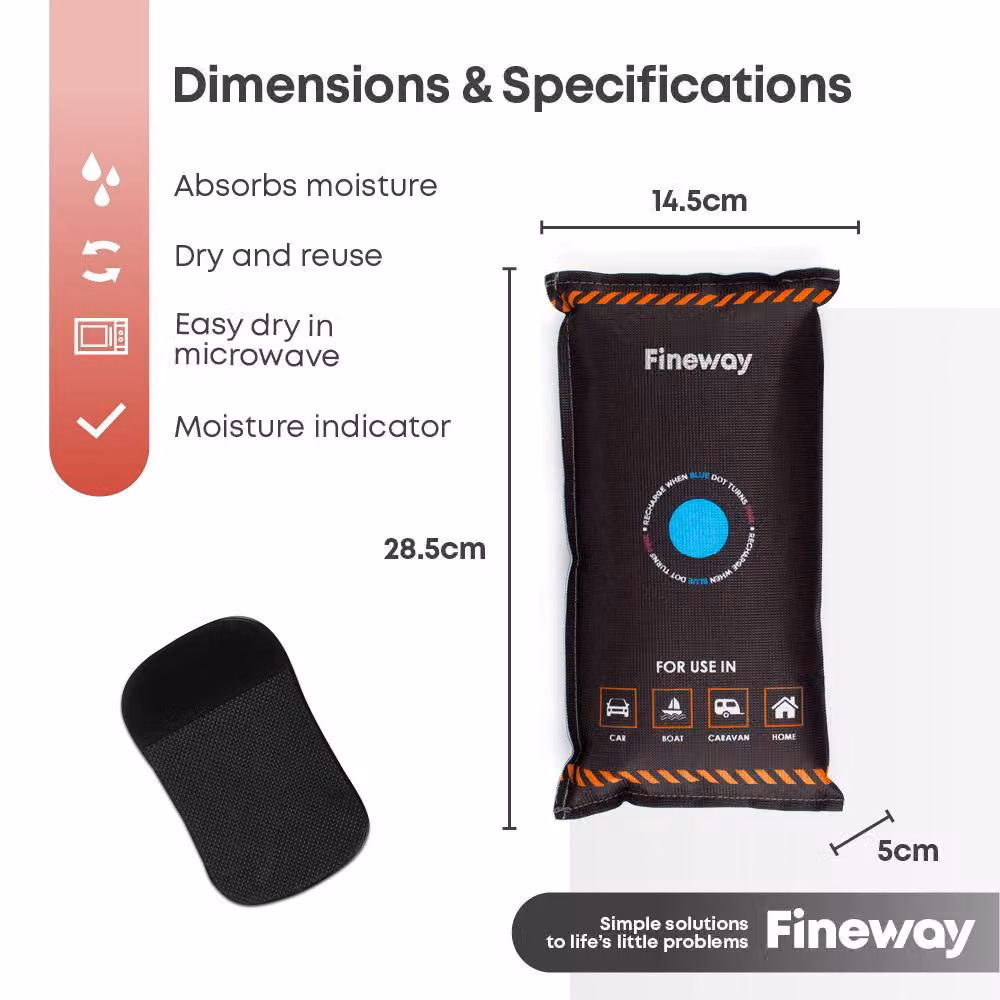 LIVIVO Reusable Car Dehumidifier Bag with Anti-Slip Pad, Black, 1kg – 7