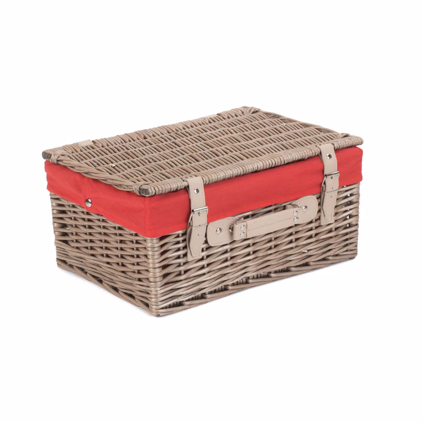 Red Wicker Picnic Basket Hamper with Cotton Lining in Antique Wash Red – 2