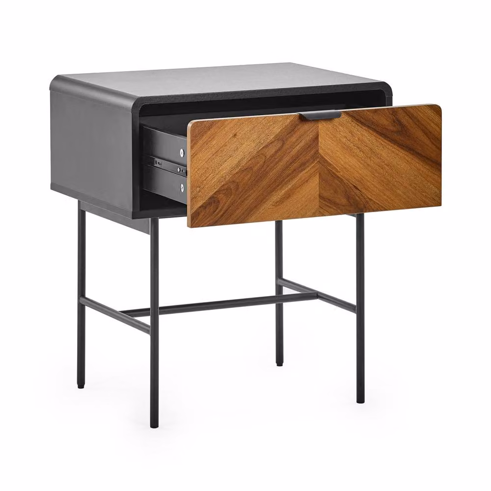 Cheshire Strathmore 1 Drawer Lamp Table in Black and Natural Wood – 2