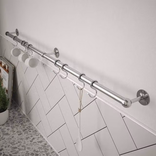 Rothley Adjustable Easy Fit Kitchen Utensil Rail Kit with Brass in Silver, 100cm