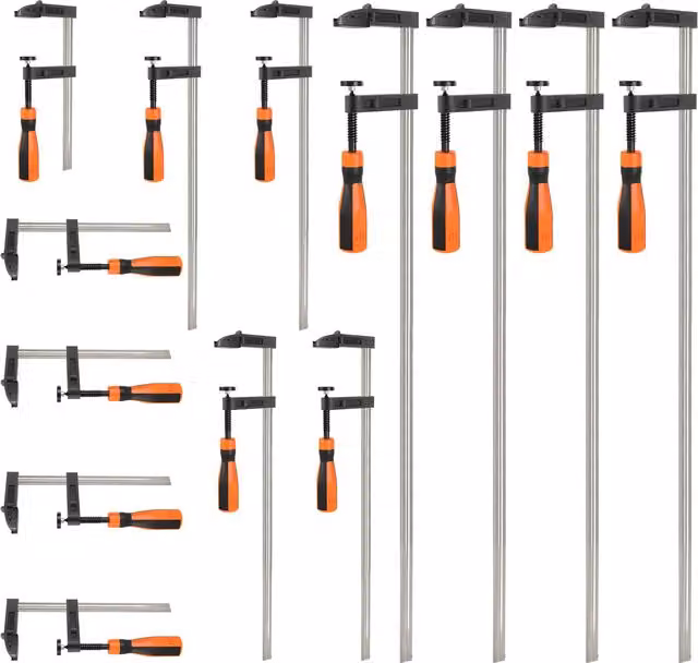 VonHaus 13 Piece Heavy Duty Quick Grip F Clamps for Woodworking in Silver and Orange