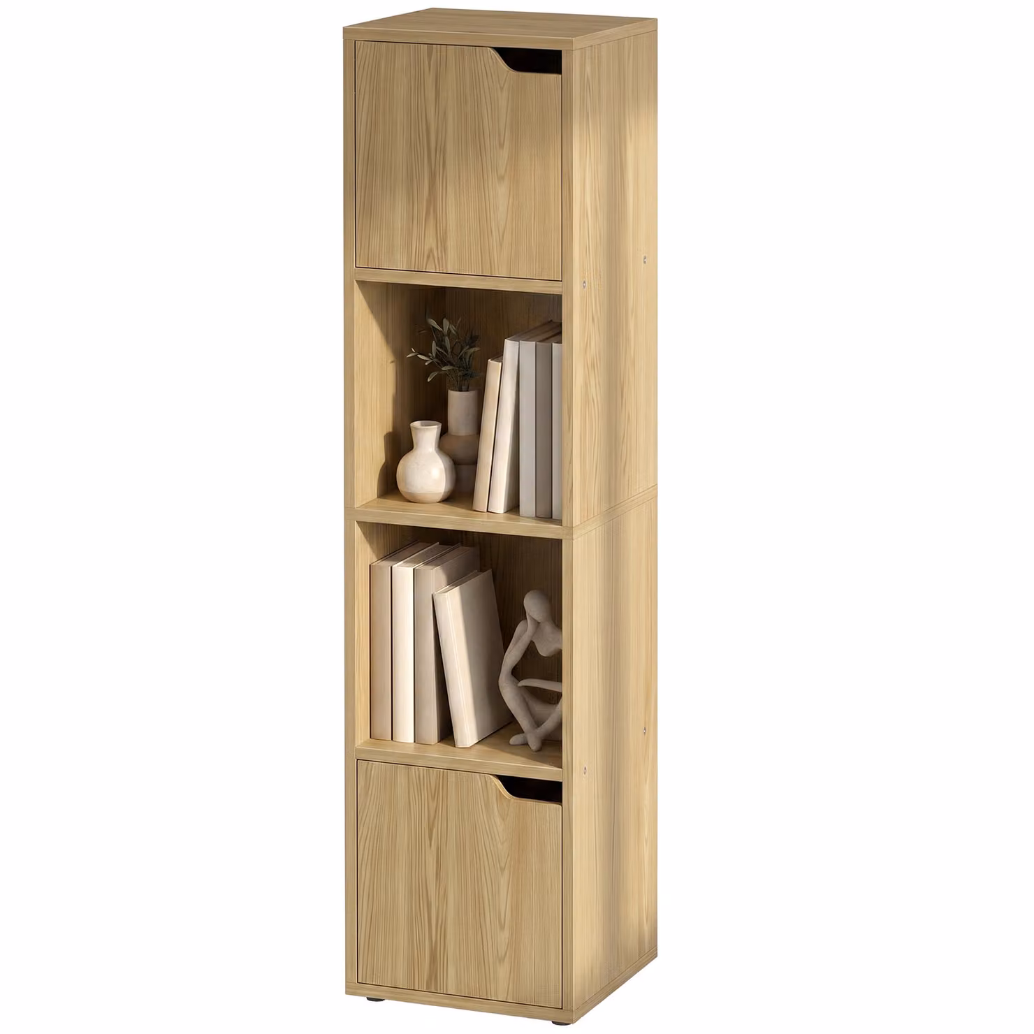 HOMCOM 4-Tier Narrow Oak Wood Bookcase and Storage Cabinet in Brown – 4