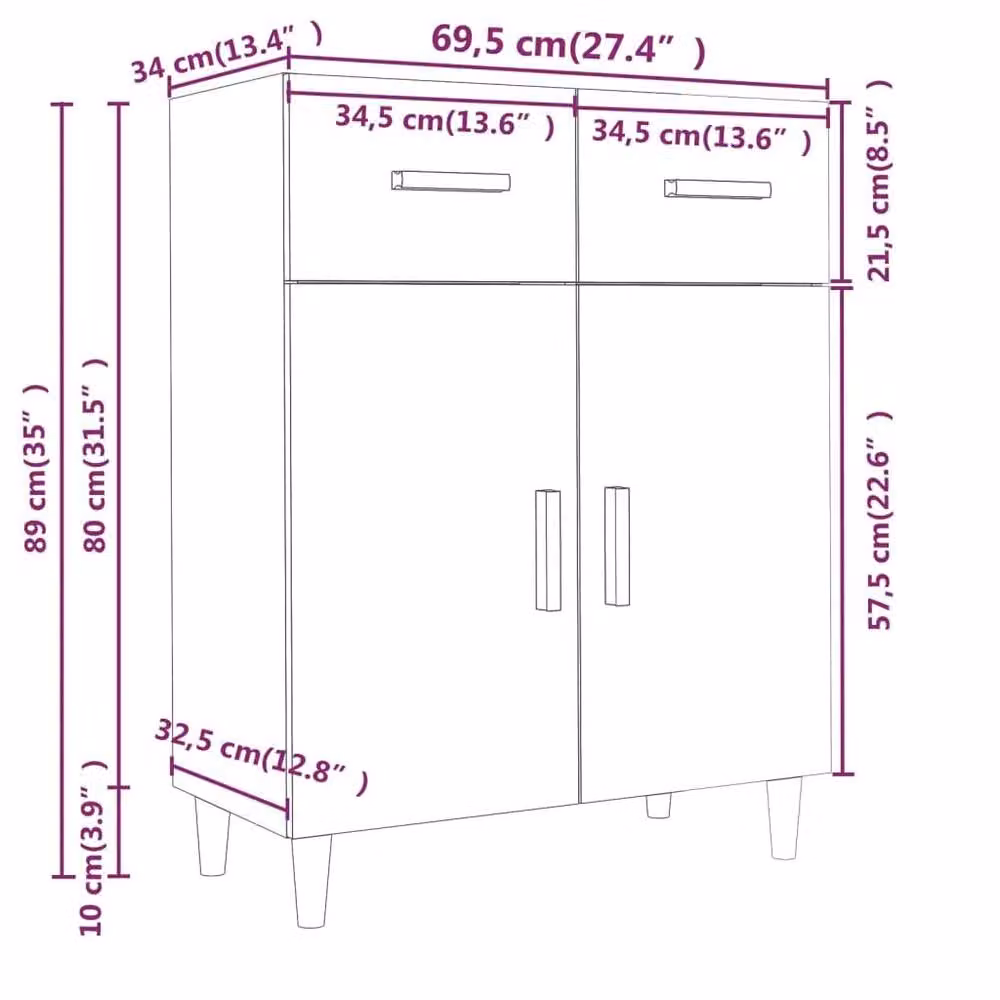 Berkfield Home Sideboard in Concrete Grey, W/D/H: 69.5 x 34 x 90 cm – 2