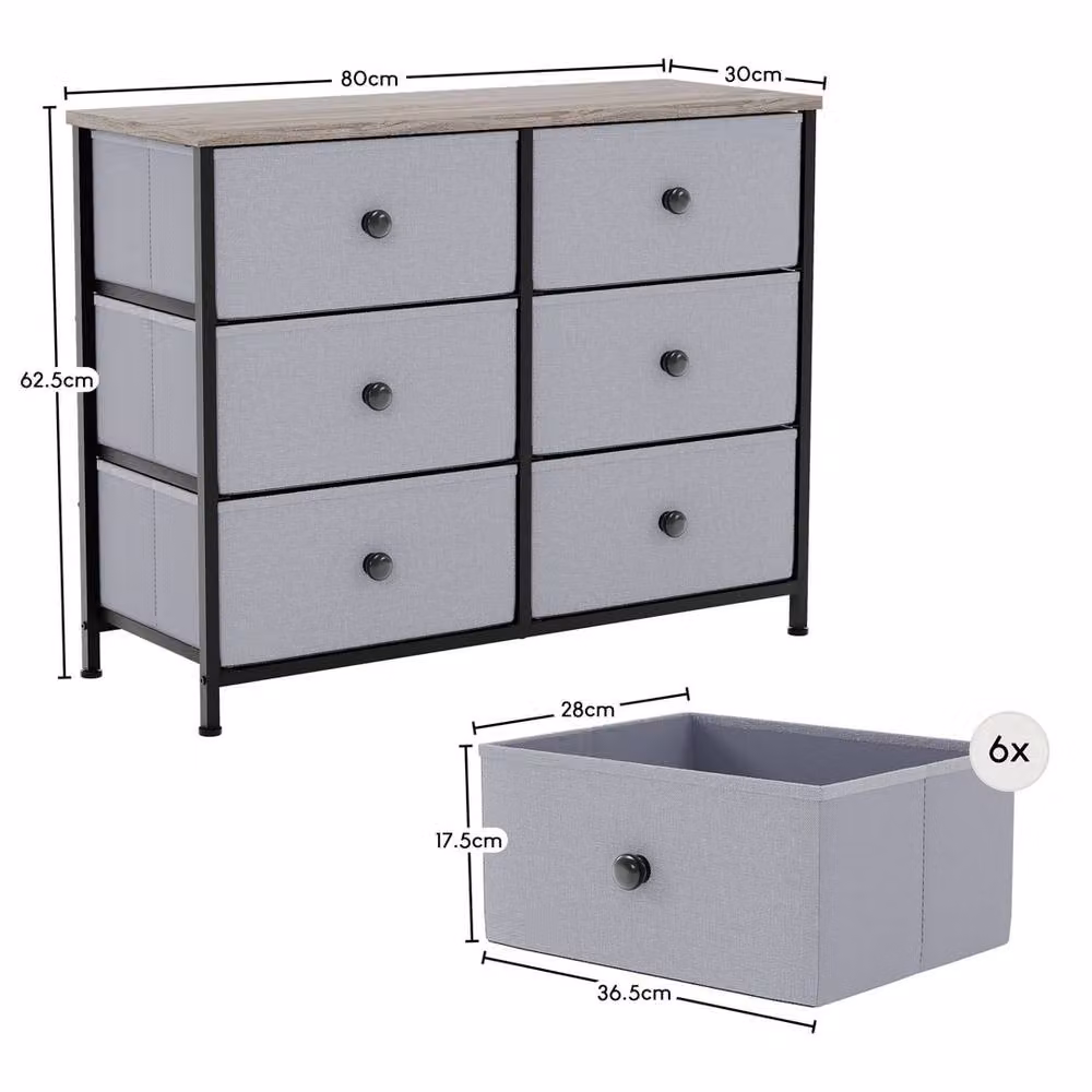 FORGEVIO 6 Drawer Fabric Chest in Grey – 2