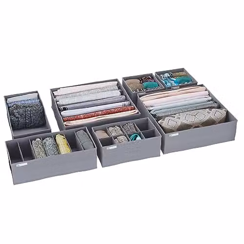 DS Living Foldable Drawer Organiser Set of 7, Grey