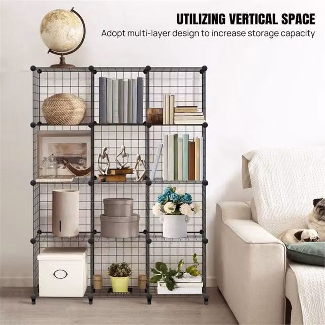 EONLION 12 Cube Wire Storage Shelves in Black, W/D/H: 127 x 50 x 30 cm – 1