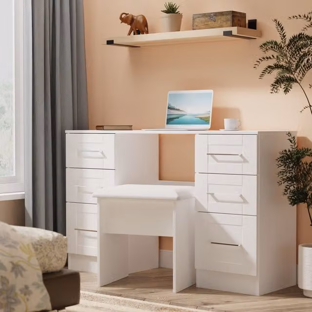 2 U Ripon Ready Assembled 6 Drawer Kneehole Desk in White