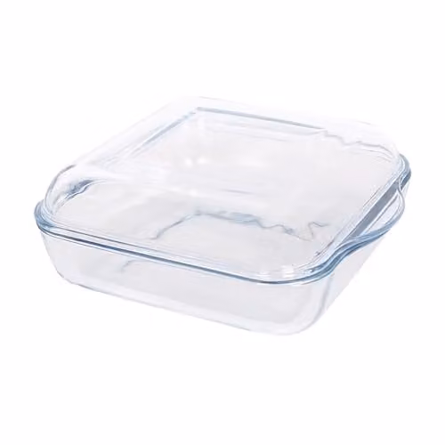 Argon Tableware Square Glass Casserole Dish with Lid, Transparent, W: 24 cm, D: 21 cm, H: 7 cm – 1