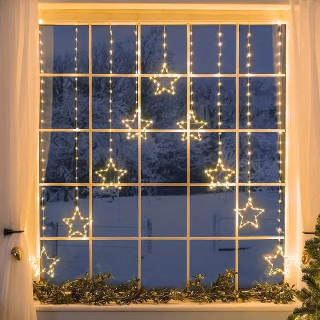 Christow Christmas Star Micro LED Curtain Lights in Cream, W 120 cm x H 120 cm