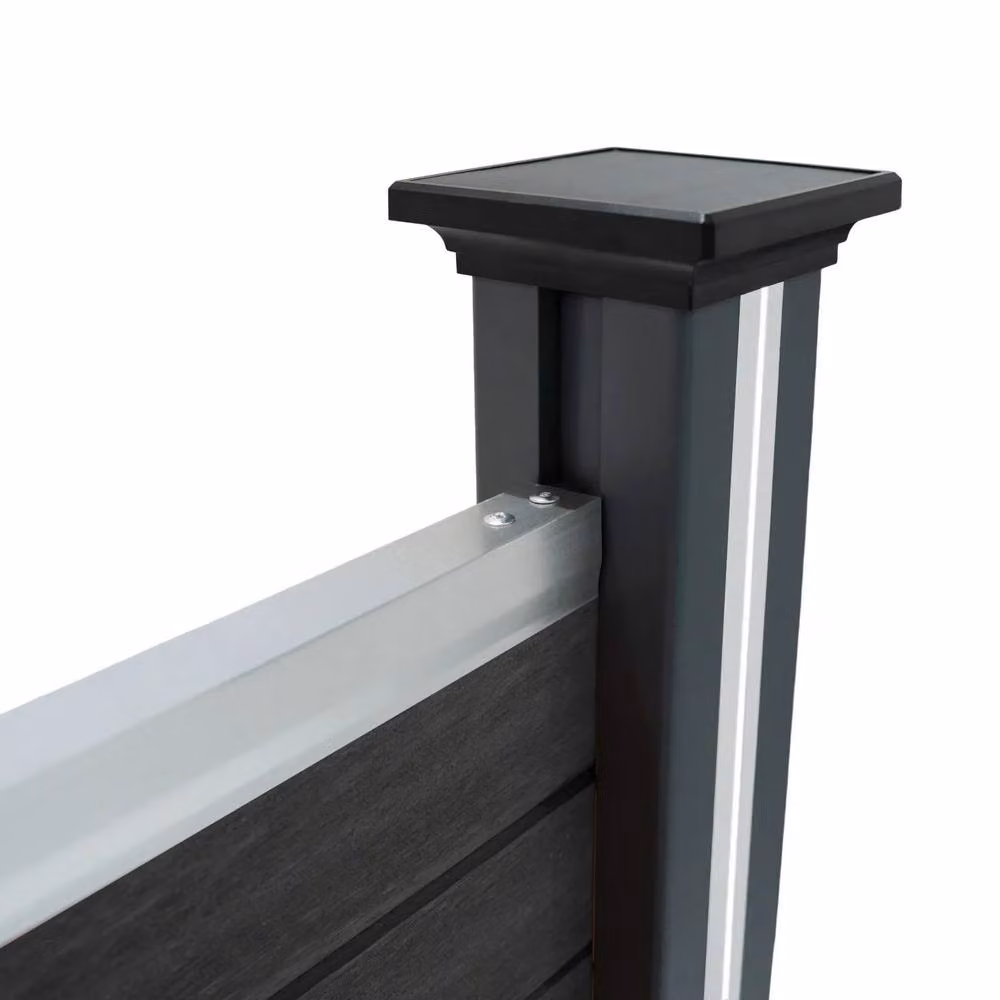 Monstershop Grey Double Sided Wood Grain Slatted Composite Fence Panels and Aluminium Posts with Solar Powered LED Lighting, W: 353 cm, H: 185 cm – 6