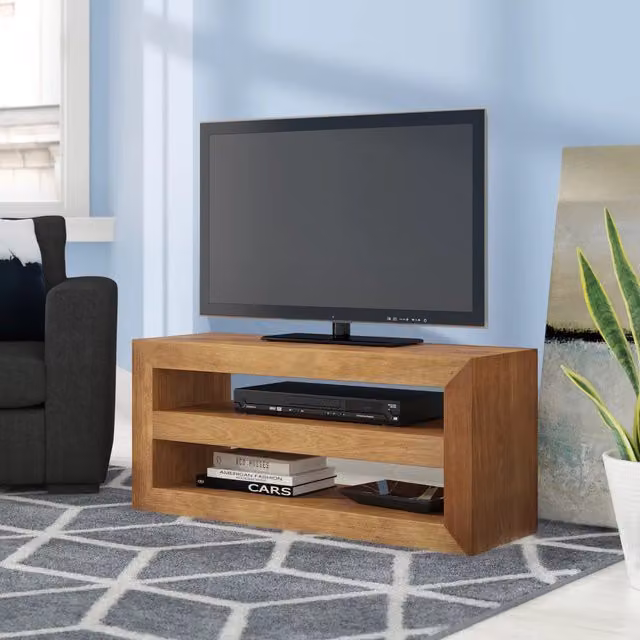 IH Design Modern Mango Wood Corner Open TV Media Unit in Brown