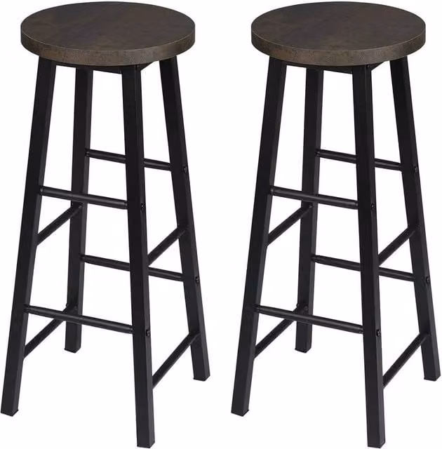 SPETLEK Set of 2 Industrial Bar Stools in Black and Rustic Black for Kitchen and Pubs