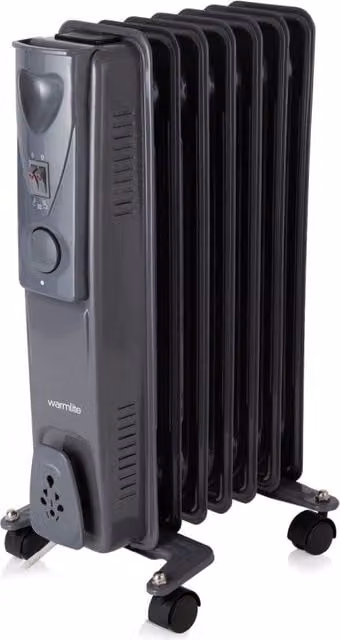 Warmies 1500W Oil Filled Radiator in Grey with Thermostat and Overheat Protection