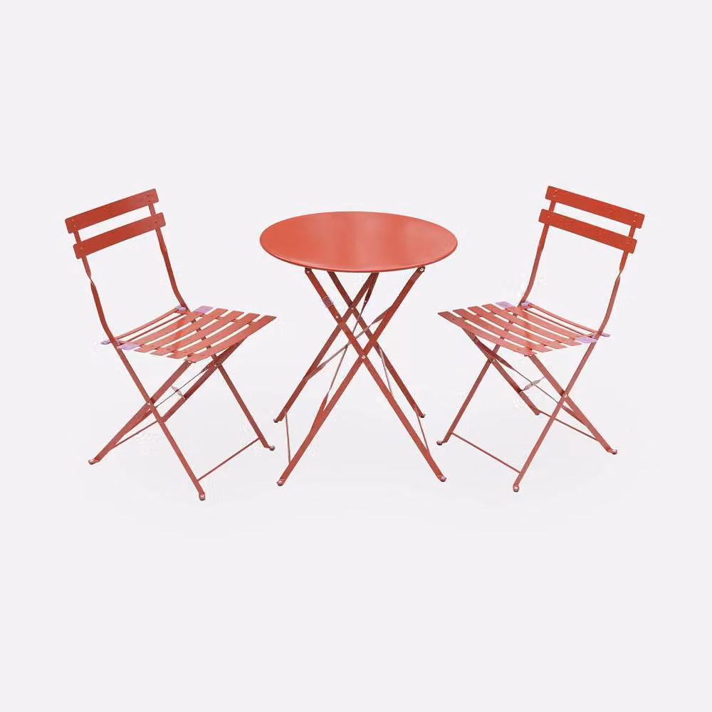 sweeek Round Folding Metal Bistro Garden Table and 2 Chairs Set in Terracotta – 2