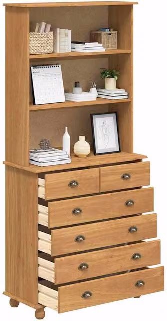 Berkfield Home Askim Hutch in Honey Brown Solid Wood Pine, W/D/H: 91 x 40 x 199.5 cm – 1