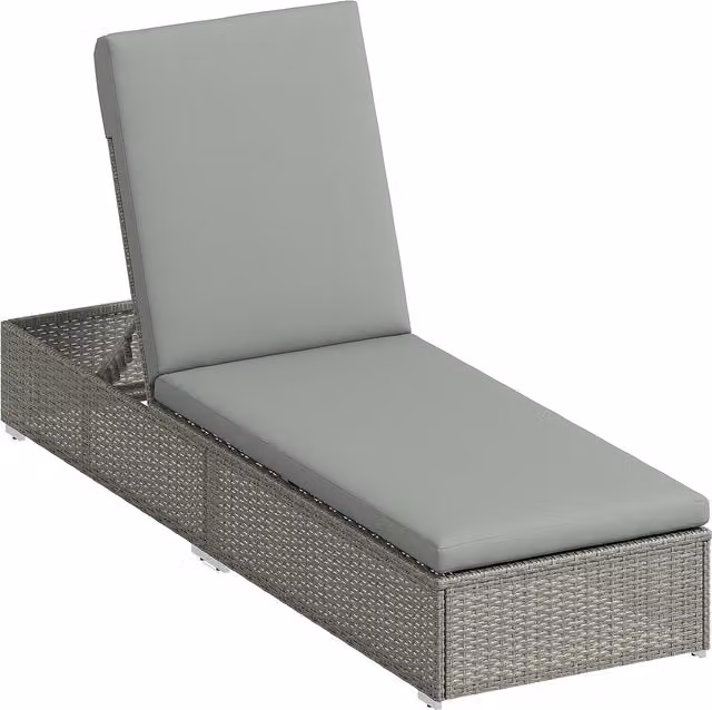 Outsunny Rattan Sun Lounger with Weatherproof Cushion in Grey – 1