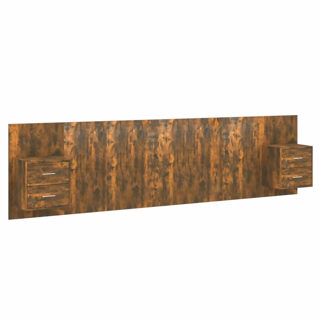 Berkfield Home Bed Headboard with Integrated Nightstand Cabinets in Smoked Oak Brown Engineered Wood – 2