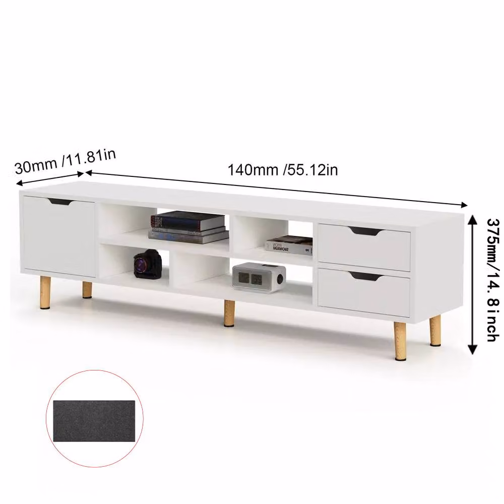 VOGREX White Glossy Minimalist TV Stand Cabinet with 1 Door and 4 Shelving Spaces, W/D/H: 120 x 37.5 x 30 cm – 2