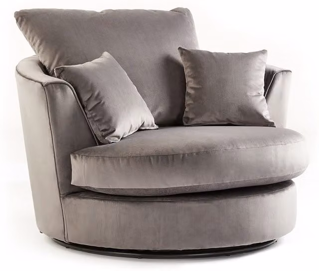 Furnishings For Less UK Fernando Soft Plush Velvet Fabric Swivel Chair, 360 Degree Rotation Single Seater, Grey