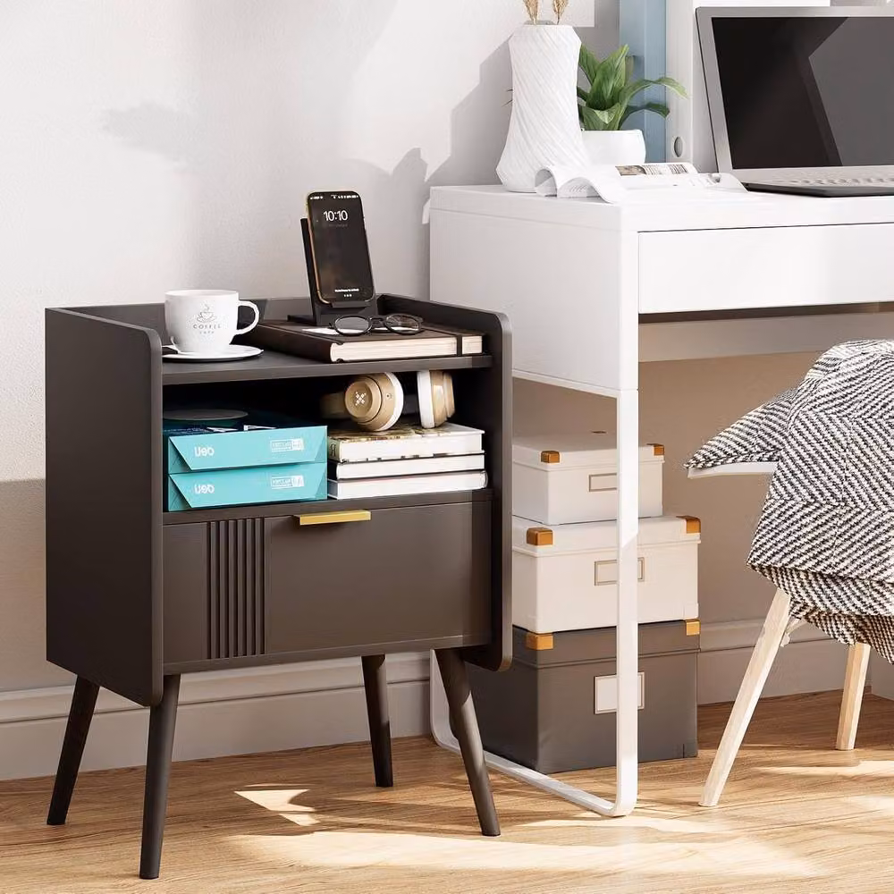 Huhote Stylish Black 2 Tier Bedside Table with Drawers – 4