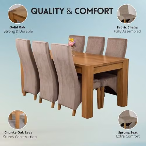 Thats Furniture Kuba Oak Dining Table and 6 Lola Grey Fabric Chairs Set, W: 180 cm, D: 90 cm, H: 78 cm – 2