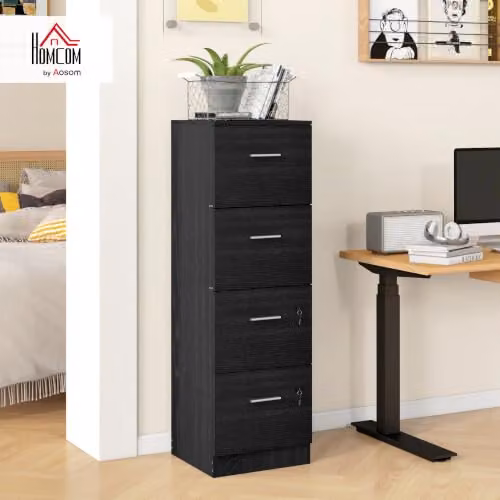 HOMCOM 4 Drawer Locking File Cabinet in Black Wood Effect, W/D/H: 40.0 x 40.0 x 130.8 cm – 2