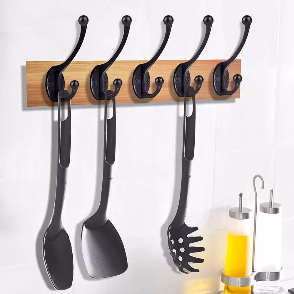 Kelvenix Double Hat and Coat Hooks in Polished Black Metal with 30 Hooks and 60 Screws – 4