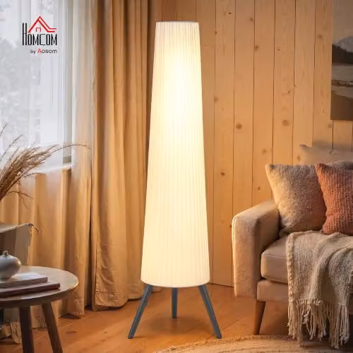 HOMCOM Dimmable Tripod Floor Lamp with Foot Switch, White and Grey, Height: 153 cm – 2