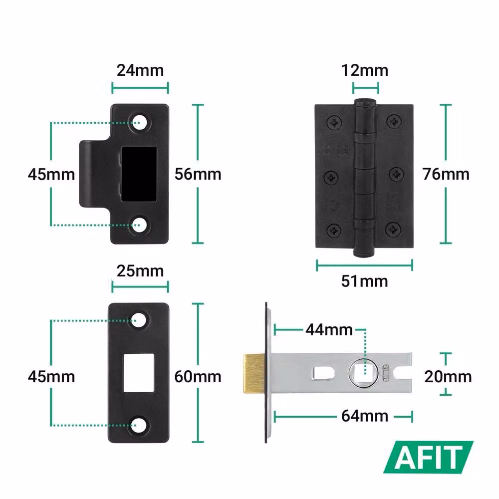 AFIT Matt Black Stainless Steel Return to Door Handles with 64mm Latch Hinges, 150 x 150 mm – 2