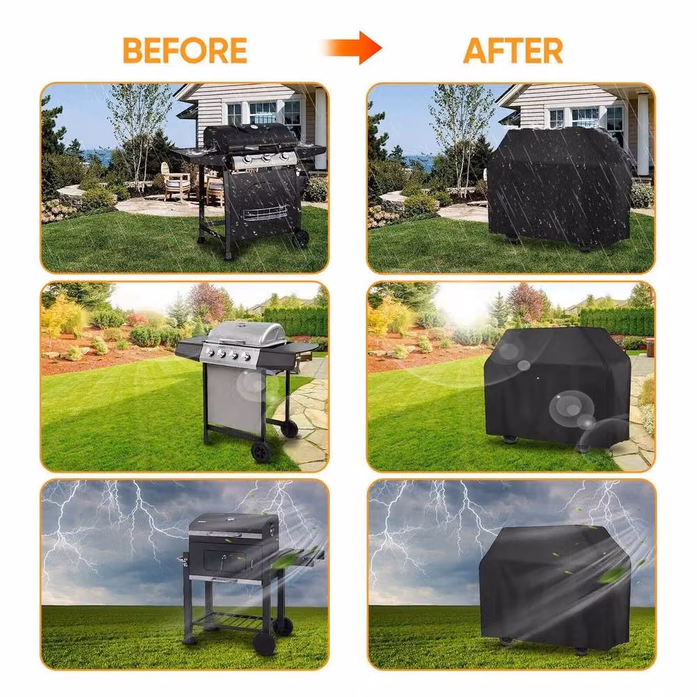 NESTLUNE Waterproof Heavy Duty Large Outdoor BBQ Grill Protector Cover, Black, W/D: 100 x 100 cm, H: 145 cm – 6