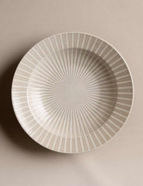 M&S Reactive Striped Stoneware Pasta Bowl in Brown and Beige