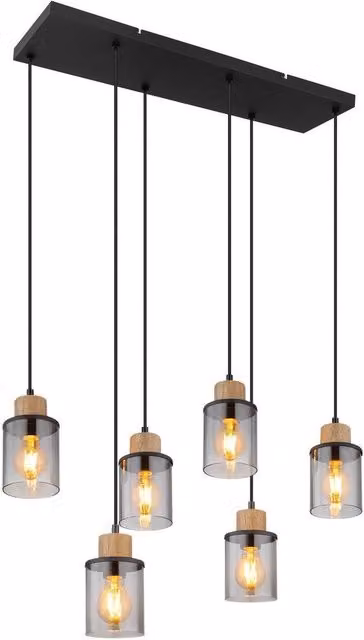 Netlighting Reid Cluster Pendant Ceiling Light in Matt Black with Smoke Glass Shades, 6x E27, Height Adjustable