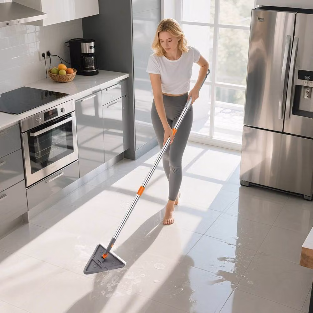 FLAVORA Grey Microfibre Wall Mop with Telescopic Stainless Steel Handle – 5