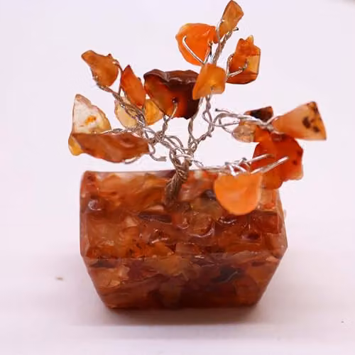 KDMD Mini Carnelian Gemstone Tree with Orgonite Base in Orange – 2