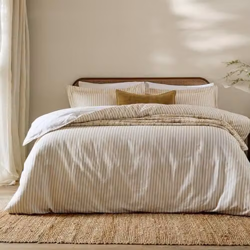 Riva Home Yard Hebden 100% Cotton Striped Duvet Cover and Pillowcase Set, Yellow, W/D/H: 180 x 200 cm