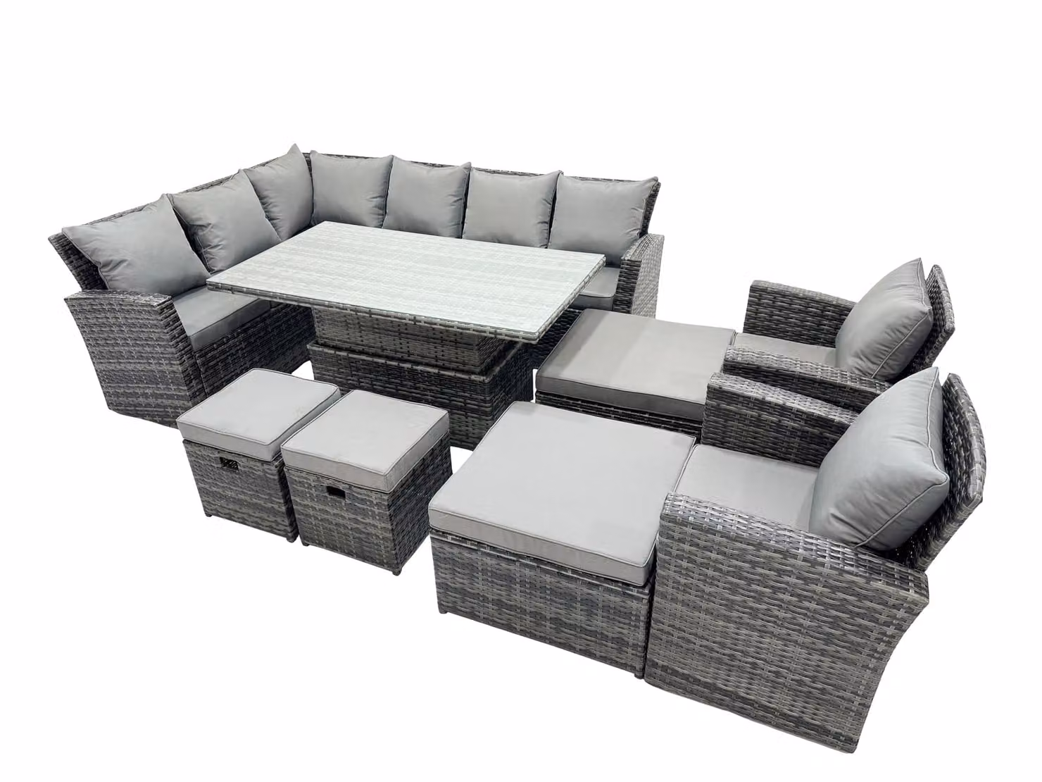 Fimous Poly Rattan Outdoor Patio Corner Sofa Set with 4 Stools and 2 Chairs in Dark Grey – 2