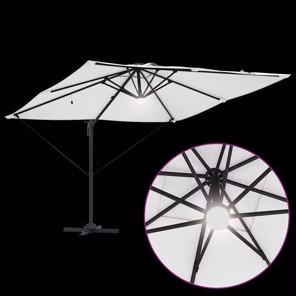 Berkfield Home Roma Cantilever Parasol with LEDs in Sand and White Aluminium W/D/H: 285 x 285 x 270 cm – 5